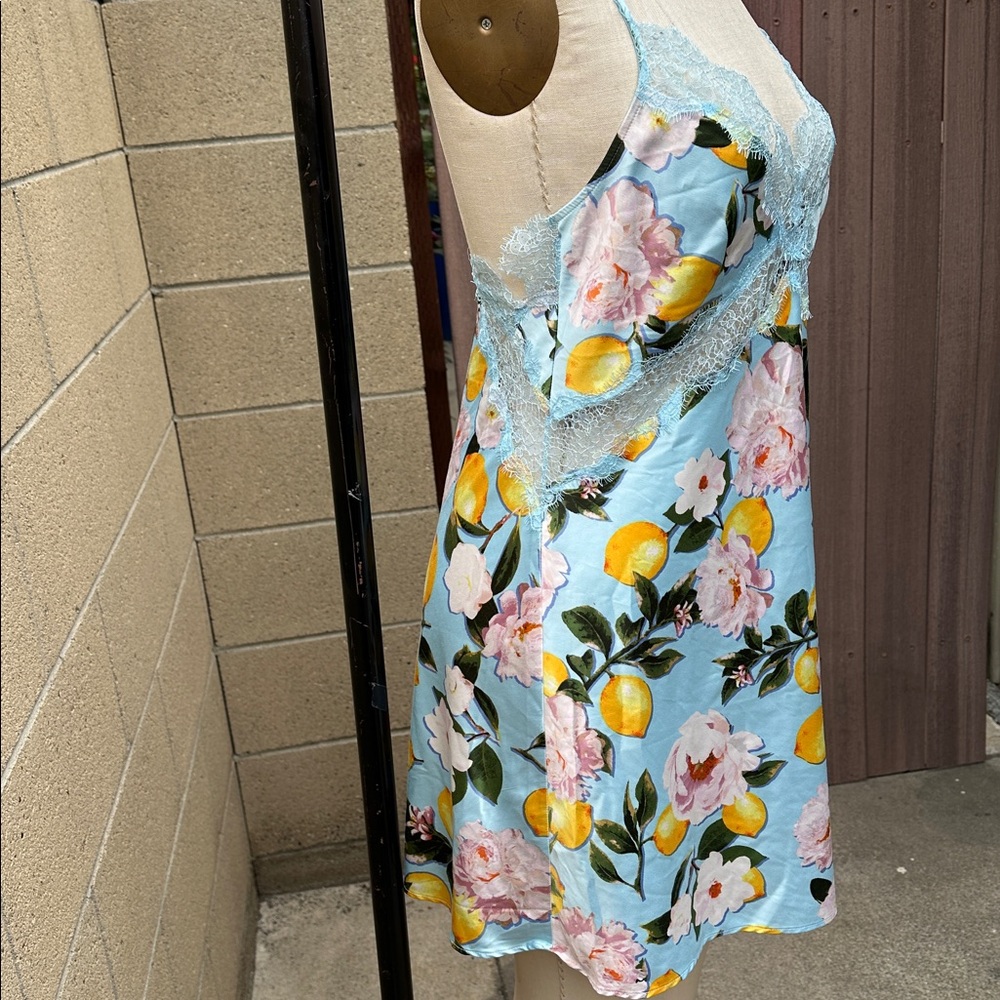 VICTORIA’S SECRET | Women’s M Light Blue Lemon Floral Chemise Slip Lace Dress - Picture 4 of 10
